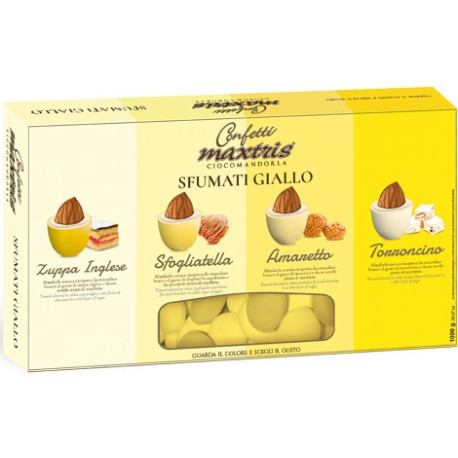 Maxtris Sfumati Giallo, cioco-mandorla, confetti gialli sfumati in confezione da 1 Kg Maxtris Sfumati Giallo, cioco-mandorla, confetti gialli sfumati in confezione da 1 Kg