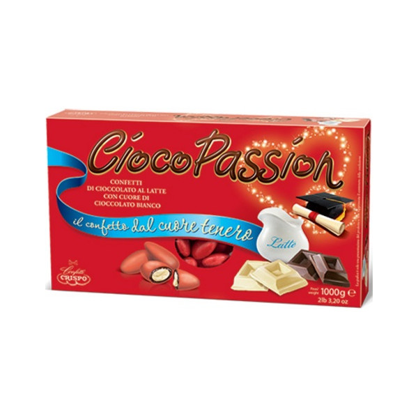 Ciocopassion rosso Crispo 1 Kg: confetti rossi con doppio cioccolato, ideali per confettata laurea