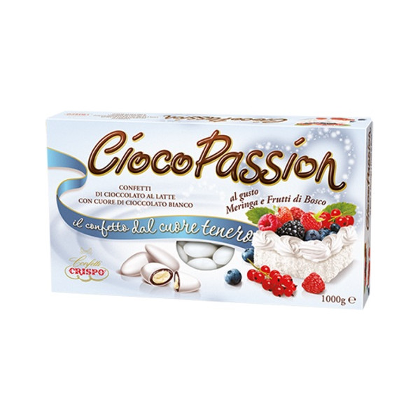 Confetti Ciocopassion Meringa e Frutti di Bosco, 1 Kg di Crispo, confetti bianchi, doppio cioccolato gusto crema meringa