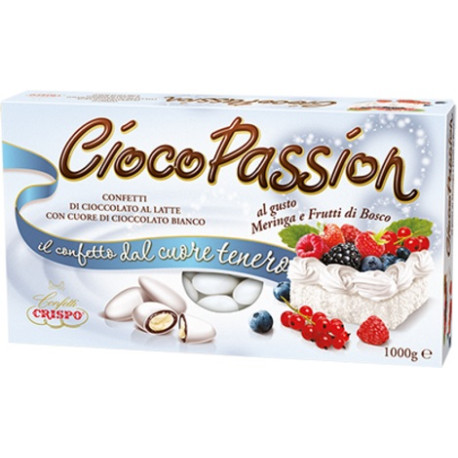 Confetti Ciocopassion Meringa e Frutti di Bosco, 1 Kg di Crispo, confetti bianchi, doppio cioccolato gusto crema meringa Confetti Ciocopassion Meringa e Frutti di Bosco, 1 Kg di Crispo, confetti bianchi, doppio cioccolato gusto crema meringa