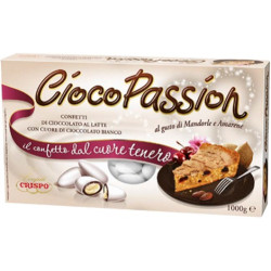 Confetti Ciocopassion Mandorle e Amarena, 1 Kg di Crispo, confetti bianchi, doppio cioccolato gusto crema di mandorle ed amarene