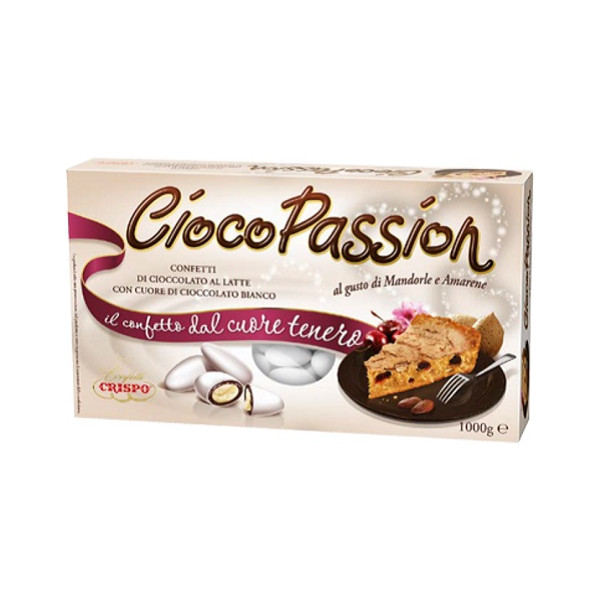 Ciocopassion mandorle e amarene Crispo 1 Kg: confetti bianchi doppio cioccolato gusto crema di mandorle ed amarene
