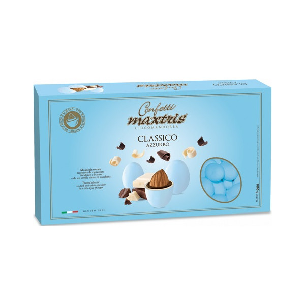 Maxtris Classico Celeste, confetti celesti, cioco-mandorla in confezione da 1 Kg da Maxtris