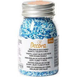 Perline di zucchero bianco celeste e blu, 1,5 mm, per decorazione dolci da 100 g  di Decora