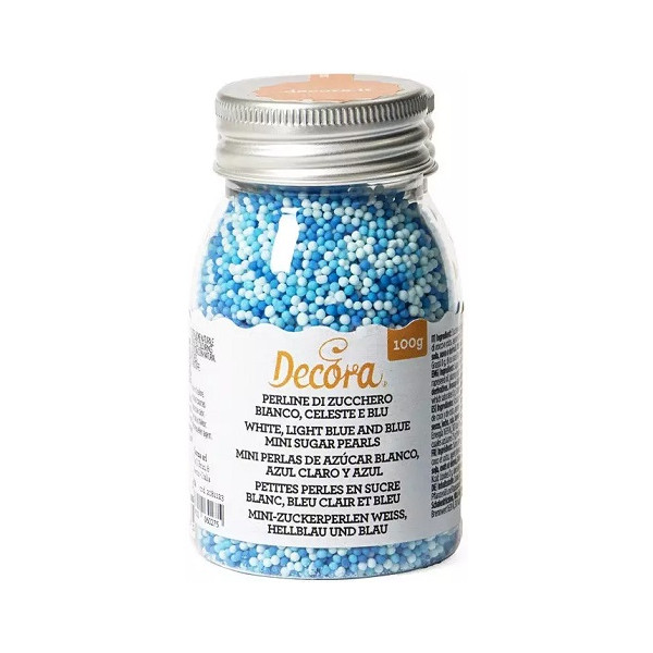Perline di zucchero bianco celeste e blu, 1,5 mm, per decorazione dolci da 100 g  di Decora