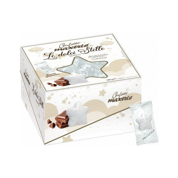 Maxtris Le Dolci Stelle Bianco: confetti a forma di stella incartati in vassoio da 500 g