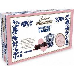 Maxtris Amarena Fabbri rosa, confetti rosa con amarena e cioccolato fondente da 1 Kg di Maxtris