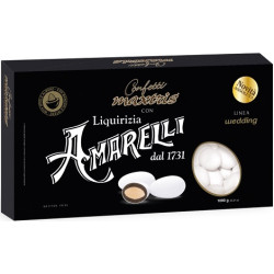 Maxtris Amarelli Cioccolato Fondete, confetti bianchi con mandorla, fondente e polvere di Liquirizia Amarelli da 1 Kg