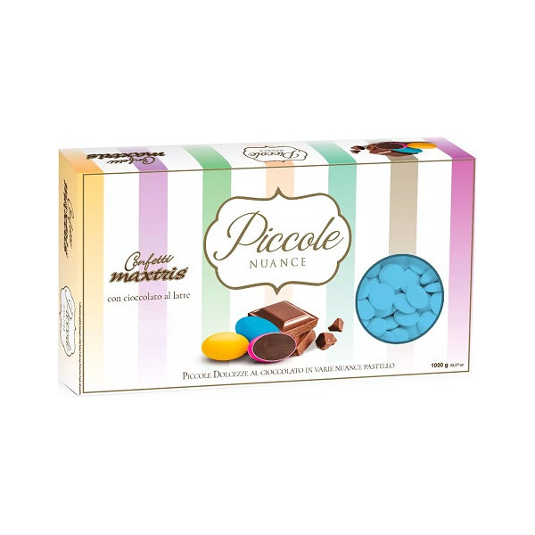 Maxtris Piccole Nuance Celeste, confetti celesti con cioccolato al latte a forma di lente da 1 Kg