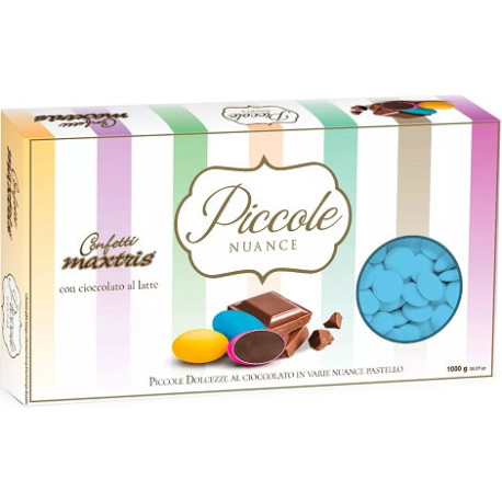 Maxtris Piccole Nuance Celeste, confetti celesti con cioccolato al latte a forma di lente da 1 Kg