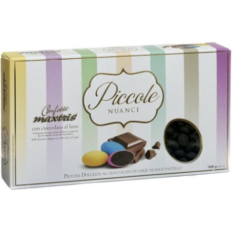 Maxtrix Piccole Nuance Black Nero, confetti neri con cioccolato al latte a forma di lente da 1 Kg Maxtrix Piccole Nuance Black Nero, confetti neri con cioccolato al latte a forma di lente da 1 Kg