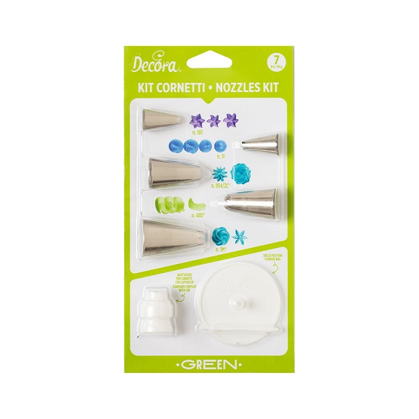 Kit Cornetti Green con 5 bocchette 1 adattatore e 1 supporto fiori da Decora