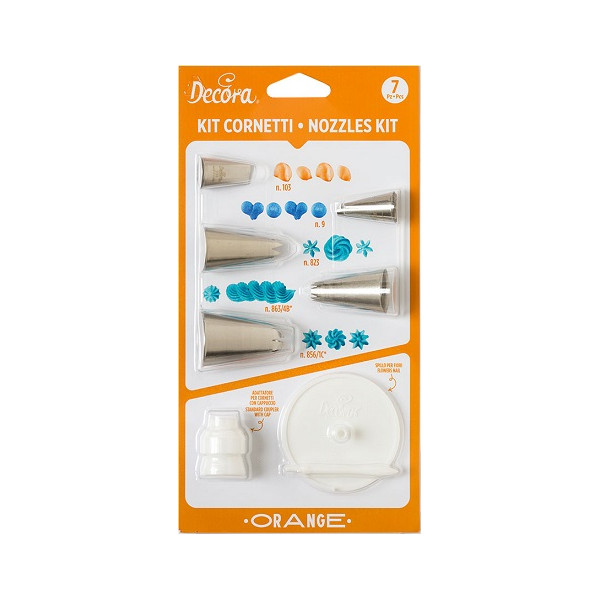 Kit Cornetti Orange con 5 bocchette 1 adattatore e 1 supporto fiori da Decora