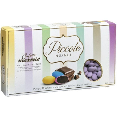 Maxtrix Piccole Nuance Lilla, confetti lilla con cioccolato al latte a forma di lente da 1 Kg Maxtrix Piccole Nuance Lilla, confetti lilla con cioccolato al latte a forma di lente da 1 Kg