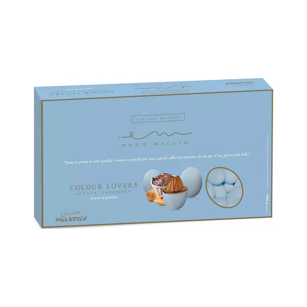 Maxtris Nuance Carta da Zucchero gusto Gianduia, confetti azzurro pastello, cioco mandorla da 1 Kg