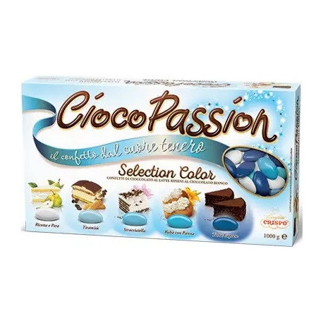 Ciocopassion selection color celeste di Crispo da 1 Kg: confetti celeste sfumati