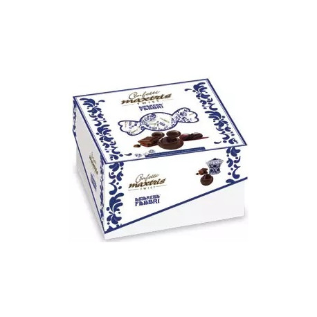 Vassoio Cadeaux Twist Fabbri 500 g: confetti con incarto Twist bianco Maxtris, con amarena e cioccolato fondente