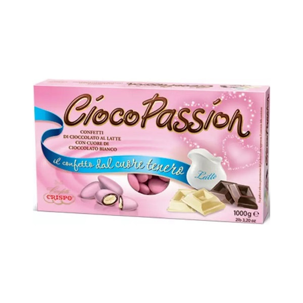 Confetti Ciocopassion Rosa: cioccolato al latte ripieni al cioccolato bianco Crispo confettati di color Rosa da 1 Kg