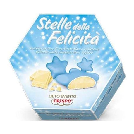 Confetti Stelle della Felicità Lieto Evento color Azzurro Crispo, in astuccio da 500 g Confetti Stelle della Felicità Lieto Evento color Azzurro Crispo, in astuccio da 500 g