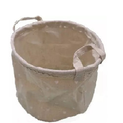 Da 18 a 24 cm cestino Shabby chic tondo in tela color tortora con decori cuore