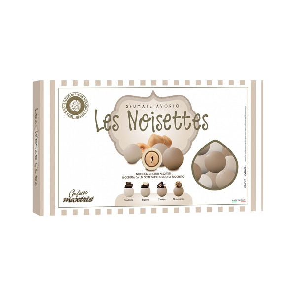 Confetti Maxtris Les Noisettes Sfumati Avorio da 1 Kg: confetti tondi con nocciola tostata ricoperta di cioccolato