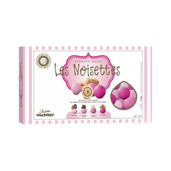 Confetti Maxtris Les Noisettes Sfumate Rosa da 1 Kg: confetti tondi con nocciola tostata ricoperta di cioccolato