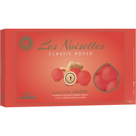 Confetti Maxtris le Noisettes Rosso Laurea da 1 Kg: confetti rossi tondi con nocciola ricoperta di cioccolato