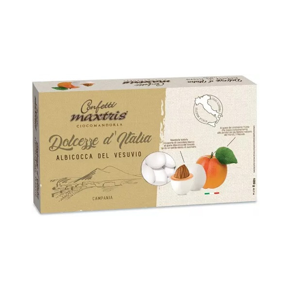 Confetti bianchi cioco-mandorla al gusto albicocca del Vesuvio, da 1 Kg, Maxtris Dolcezze d'Italia
