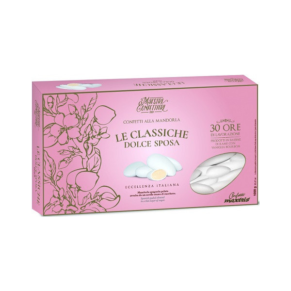 Confetti Maxtris Dolce Sposa Bianchi da 1 kg: confetti bianchi con mandorla spagnola calibro 35 con circa 250 confetti