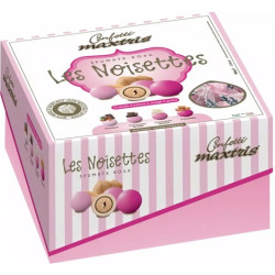 Vassoio Les Noisettes Sfumate Rosa Maxtris da 500 g, confetti tondi sfumati rosa incartati singolarmente