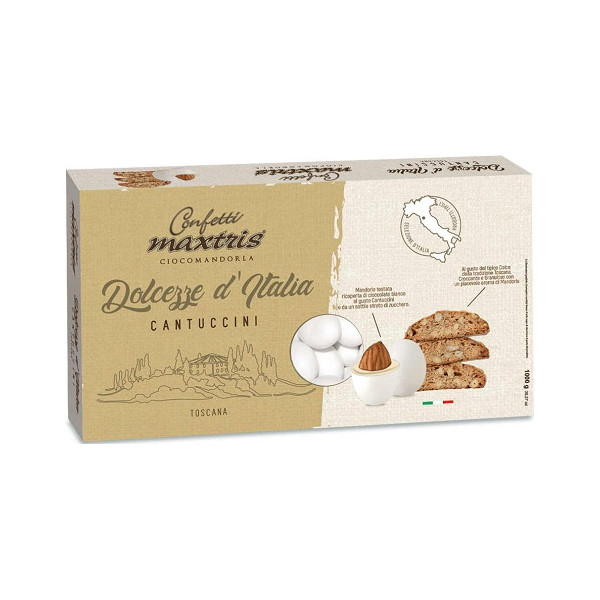 Maxtris Cantuccini IGP: confetti bianchi cioco-mandorla al gusto albicocca del Vesuvio, da 1 Kg, Maxtris Dolcezze d'Italia