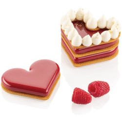 Level Hearts 35 Silikomart (80×66×H12mm) – Stampo in Silicone con Cutter per Monoporzioni Cuori a Livelli