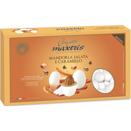 Maxtris Mandorla Salata e Caramello, confetti bianchi da 1 Kg., i cioco-mandorla Maxtris confetti per confettata Maxtris Mandorla Salata e Caramello, confetti bianchi da 1 Kg., i cioco-mandorla Maxtris confetti per confettata