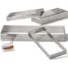 Stampo ad anello rettangolare in acciaio microforato per torte crostate lunghe 19 o 29 cm ed alte 2 o 3,5 cm Stampo ad anello rettangolare in acciaio microforato per torte crostate lunghe 19 o 29 cm ed alte 2 o 3,5 cm