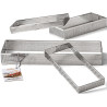 Stampo ad anello rettangolare in acciaio microforato per torte crostate lunghe 19 o 29 cm ed alte 2 o 3,5 cm Stampo ad anello rettangolare in acciaio microforato per torte crostate lunghe 19 o 29 cm ed alte 2 o 3,5 cm