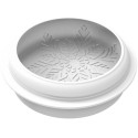 Stampo Neve 1100 di Silikomart: stampo tondo, in silicone bianco, per torta da 18,5 cm, decorata con fiocco di neve