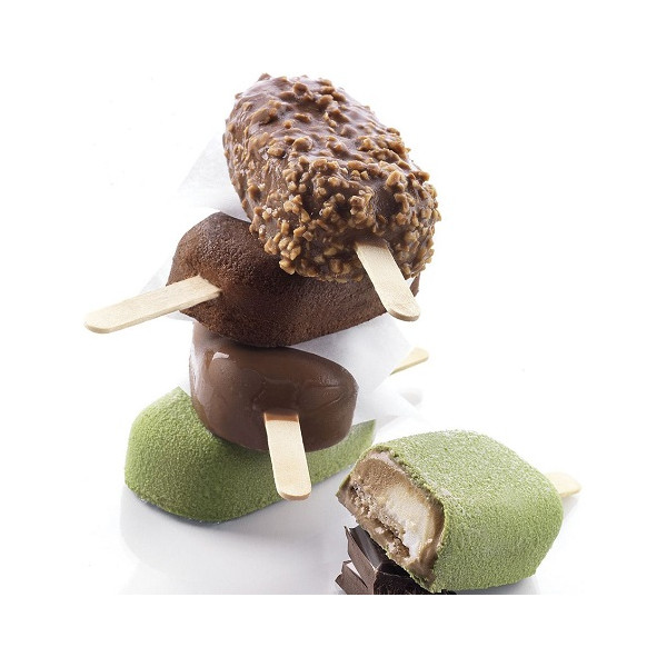 Set 2 Stampi gelato Magnum Classic da Silikomart + 1 Vassoio + 50 bastoncini Stecco in legno di faggio