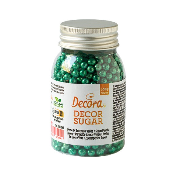 Perle di zucchero verde metallizzato diametro 5 mm da 100 g di Decora