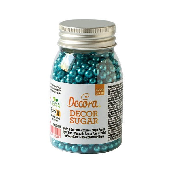 Perle di zucchero azzurre metallizzate da 100 g, 5 mm, per decorazione dolci da Decora