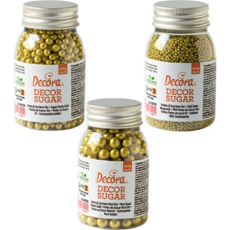 Maxi Perle e Perline oro metallizzato 100 g per decorazione dolci di Decora Maxi Perle e Perline oro metallizzato 100 g per decorazione dolci di Decora