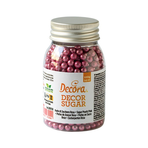 Perle di zucchero rosa metallizzate da 100 g, 5 mm, per decorazione dolci da Decora