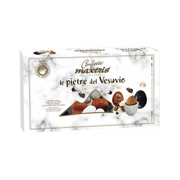 Confetti Maxtris Le Pietre del Vesuvio da 1 Kg: confetti ciocomandorla colorati con cioccolato fondente e bianco