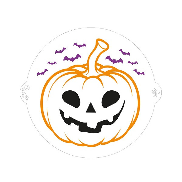 Stencil Mascherina Zucca Halloween con pipistrelli diametro 25 cm da Decora