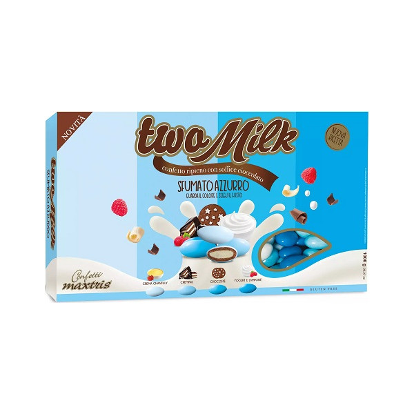 Two Milk Sfumato Celeste confetti celesti sfumati Maxtris da 1 Kg, il doppio cioccolato sfumato Maxtris