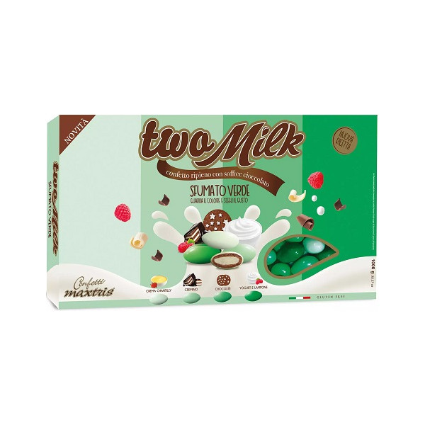 Two Milk Sfumato Verde, confetti verdi Maxtris da 1 kg con doppio cioccolato