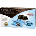 Confetti celesti al cioccolato fondente Crispo in confezione da 1 Kg. Confetti celesti ideali per compleanno e matrimonio.
