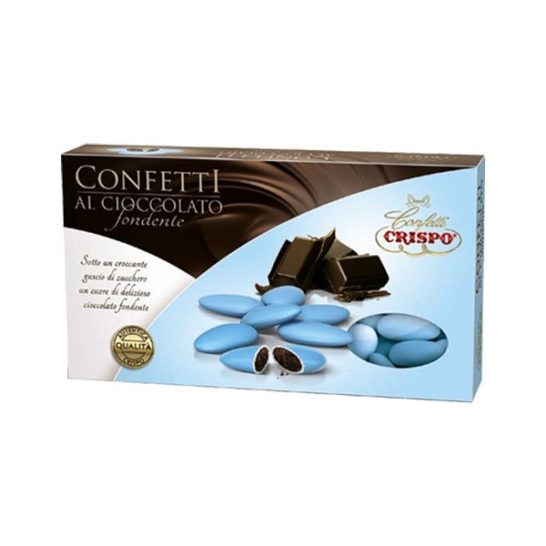 Confetti Celeste al Cioccolato Crispo in confezione da 1 Kg. Confetti celesti ideali per compleanno e matrimonio.