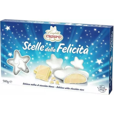 Confetti Stelle della Felicità Bianche Perlate in confezione da 500 g di Crispo Confetti Stelle della Felicità Bianche Perlate in confezione da 500 g di Crispo
