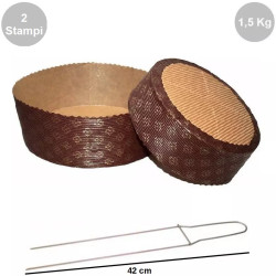 Kit Spillone 42 cm in acciaio con 2 Stampi Panettone Basso in cellulosa da 1500 g