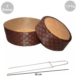 Kit Spillone 62 cm in acciaio con 2 Stampi Panettone Basso in cellulosa da 1500 g